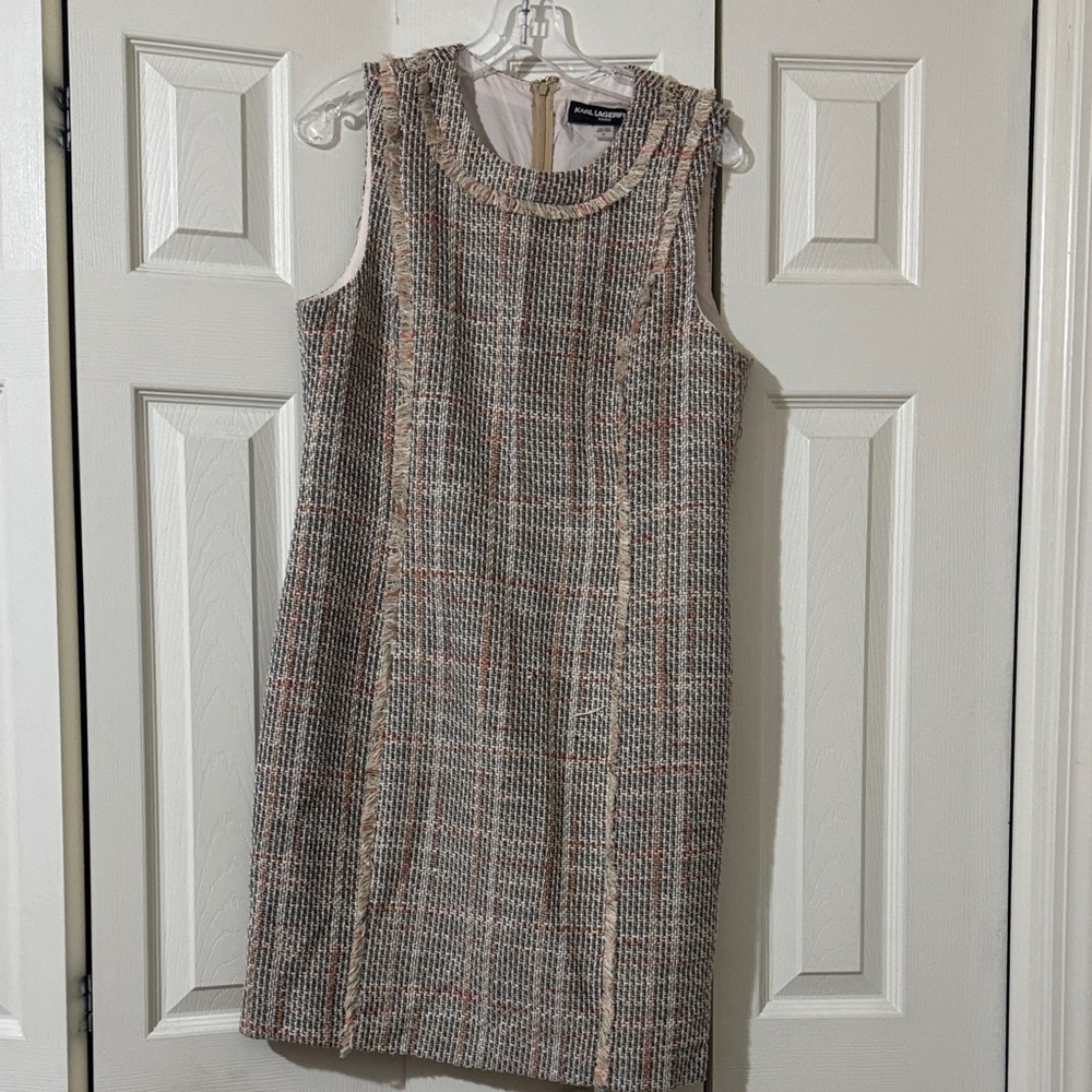 Karl Lagerfeld Women's Tweed Mini Dress - Gray and Cream